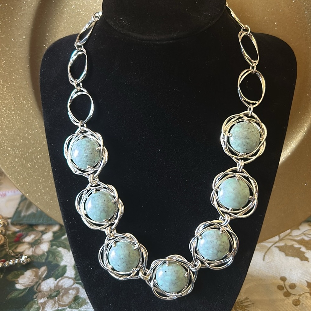 Silver and Light Blue Stone Necklace; 18” Length; Beautiful & Perfect Condition! - Picture 3 of 12
